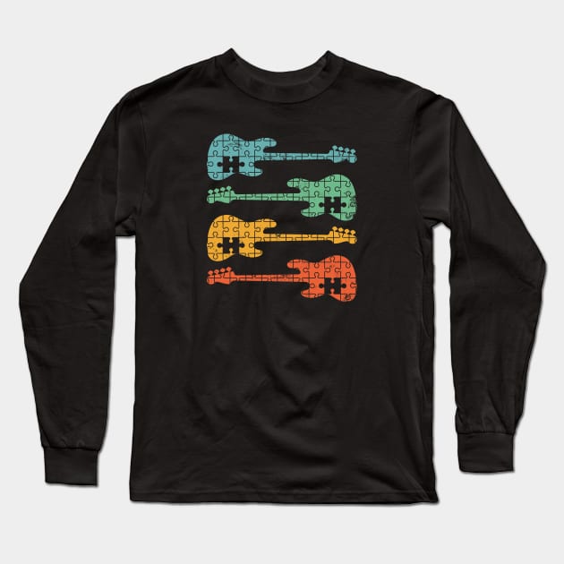 Bass Guitar Puzzle Cool Retro Colors Long Sleeve T-Shirt by nightsworthy